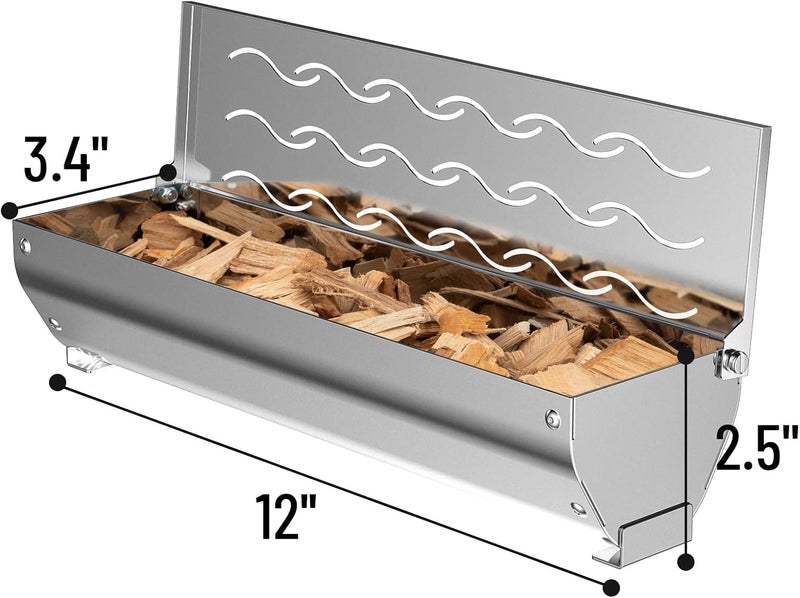 Skyflame Stainless Steel Wood Chip Smoker Box, BBQ Meat Smoking with Wavy Vent and Hinged Lid, Large Capacity for Gas/Charcoal Grill, V Shape with Flat Base Bottom - Image 2